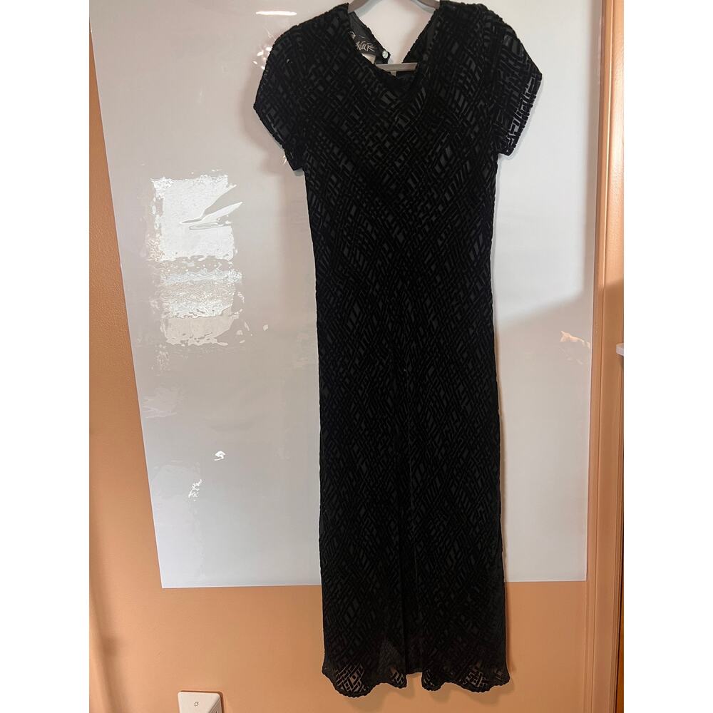 Wild Rose Vintage Velvet Burnout Maxi Dress Size 10 Rayon Silk Made in USA 80s